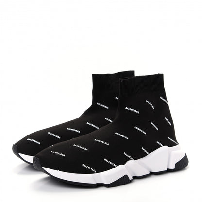 Balenciaga Neoprene Knit Allover Logo Bi-Color Sole Mens Speed Sneakers 42 Black White 3 of 10