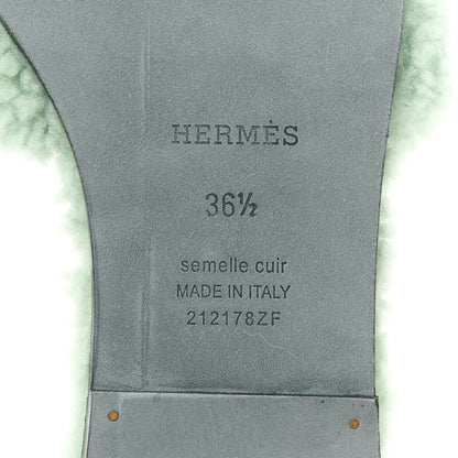 Hermes Woolskin Oran Sandals 36.5 Vert D’eau 6 of 8