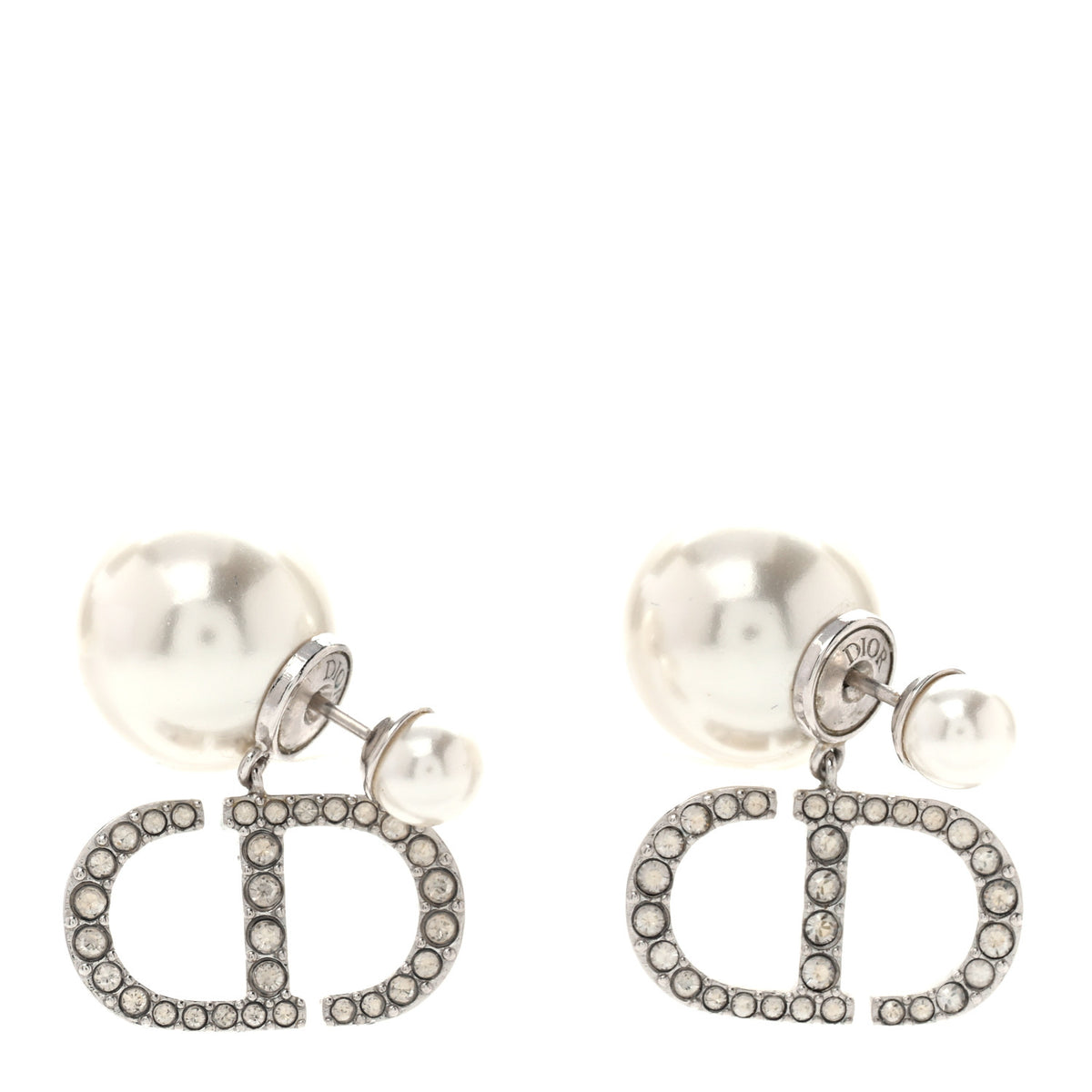 Christian Dior Pearl Crystal Tribal CD Drop Earrings Silver 1 of 5