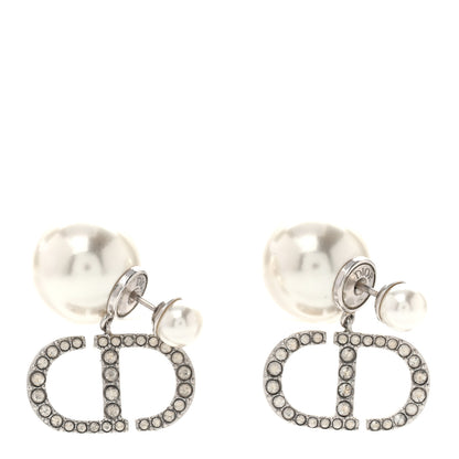 Christian Dior Pearl Crystal Tribal CD Drop Earrings Silver 1 of 5