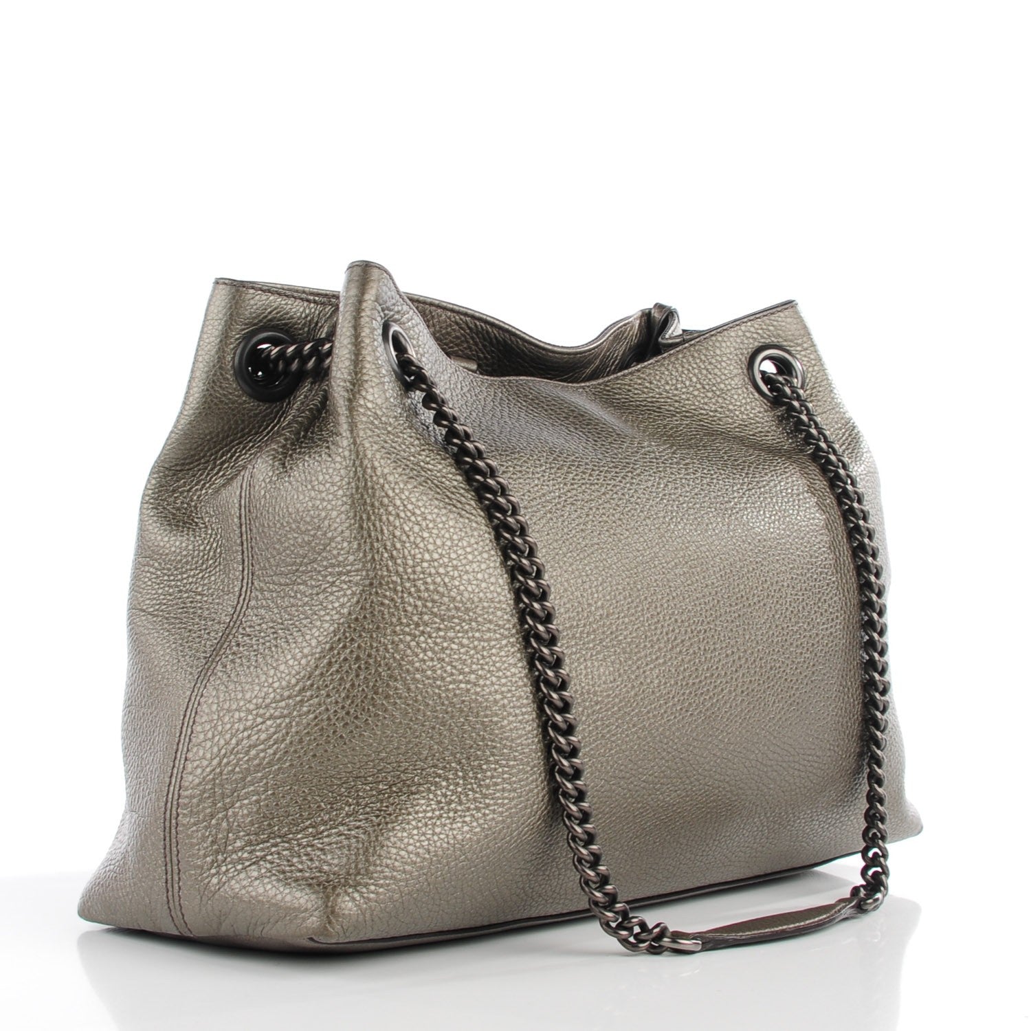 Gucci Metallic Pebbled Calfskin Medium Soho Chain Shoulder Bag Sasso 3 of 7