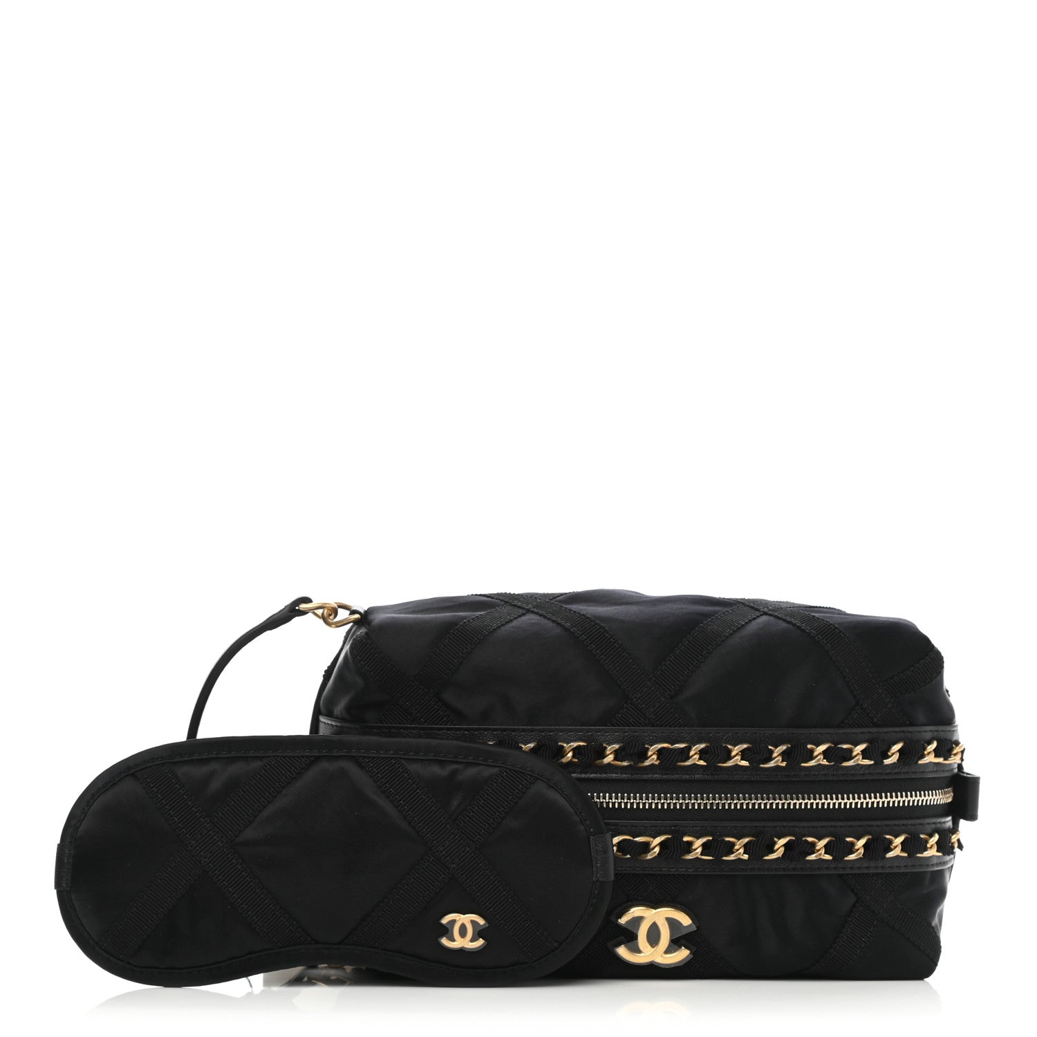 Chanel Nylon Grosgrain Lifestyle Pouch With Sleep Mask Black 1 of 8