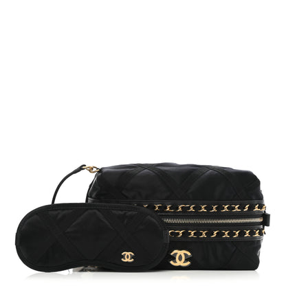 Chanel Nylon Grosgrain Lifestyle Pouch With Sleep Mask Black 1 of 8