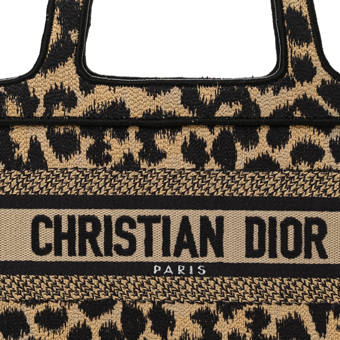 Canvas Mizza Embroidered Mini Leopard Book Tote Beige