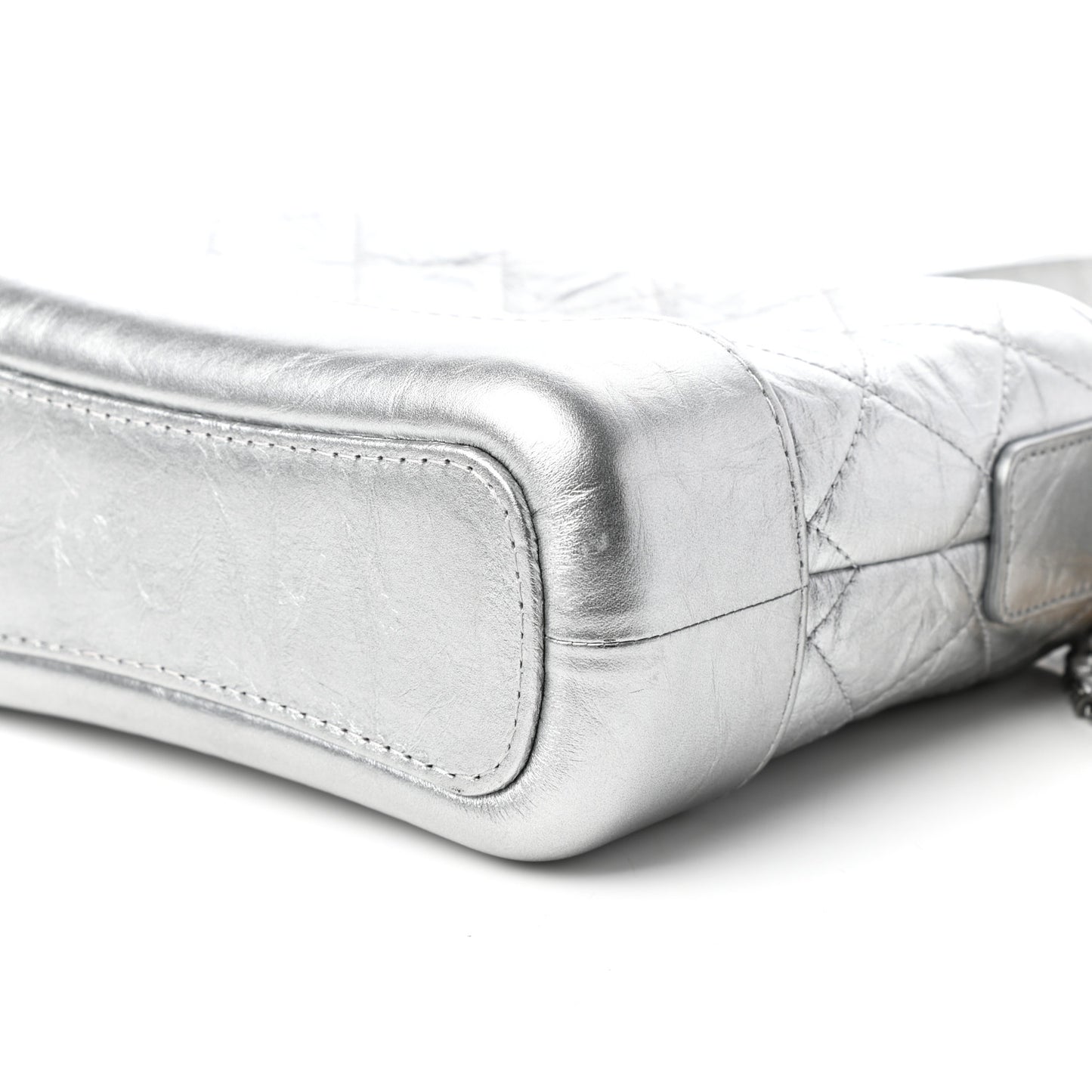 Metallic Aged Calfskin Quilted Small Gabrielle Hobo Silver