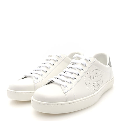 Gucci Calfskin Interlocking G Perforated Mens Ace Sneakers 8 White Grey Sky 3 of 9