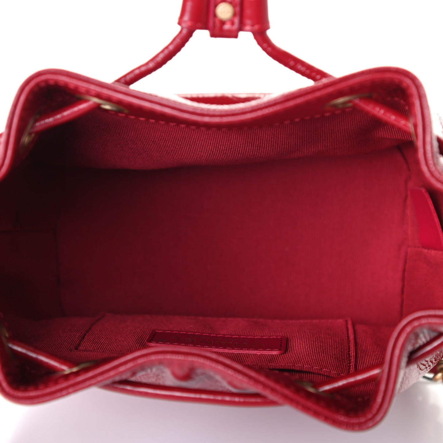 Shiny Aged Calfskin CC Chain Mini Drawstring Bag Red