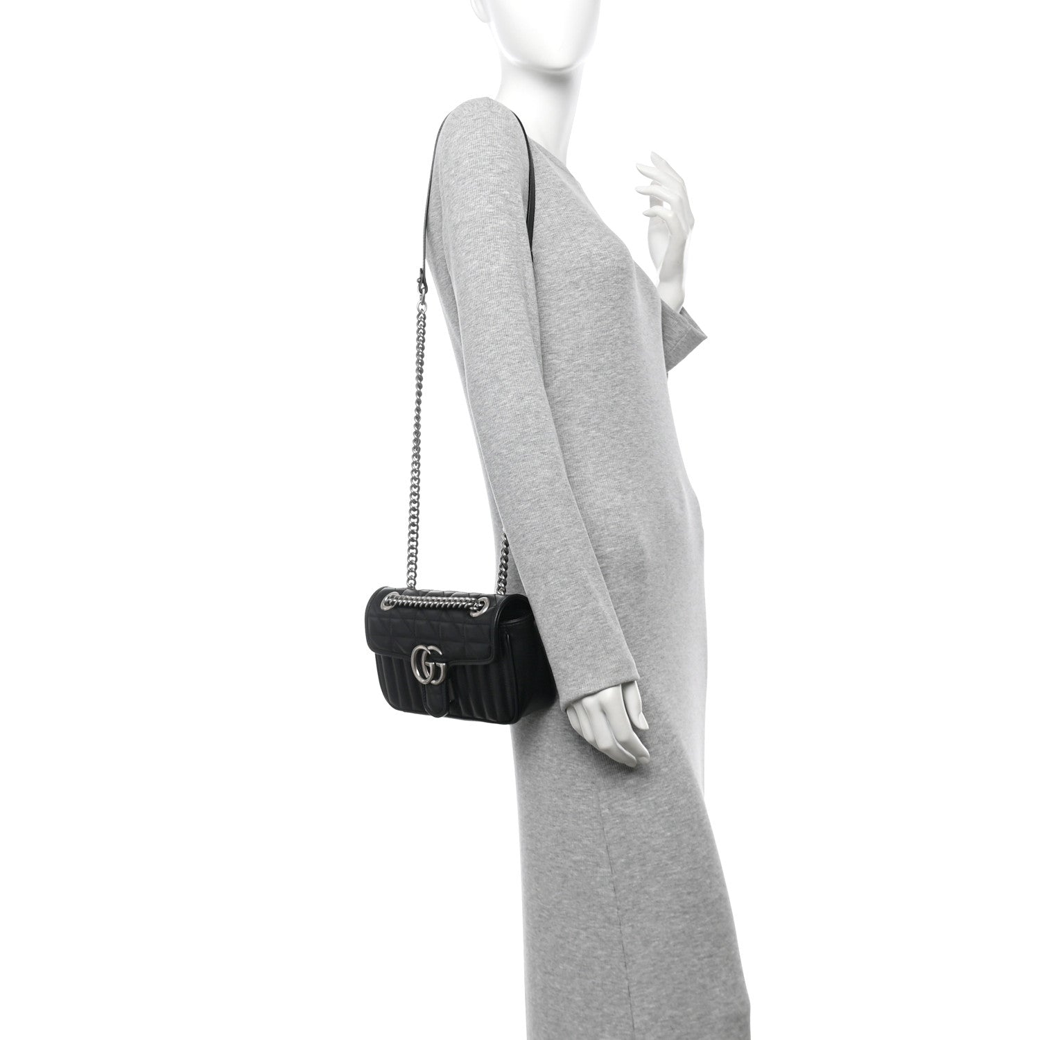 Gucci Calfskin Matelasse Aria Mini GG Marmont Shoulder Bag Black 2 of 10