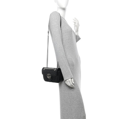 Gucci Calfskin Matelasse Aria Mini GG Marmont Shoulder Bag Black 2 of 10