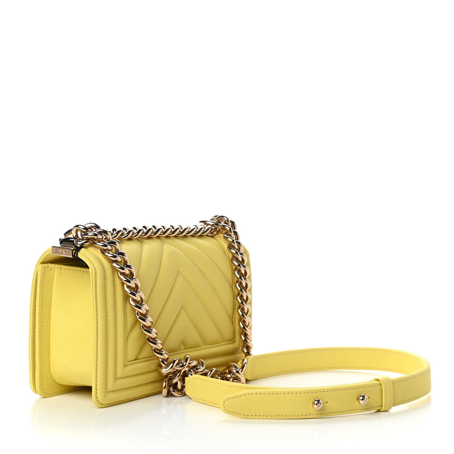 Caviar Chevron Quilted Small Boy Flap Yellow