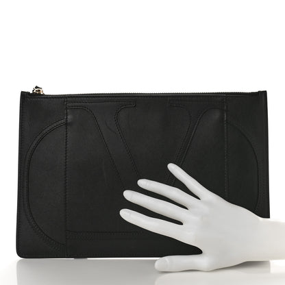Valentino Garavani Calfskin VLogo Stitched Inlay Zip Pouch Black 2 of 8