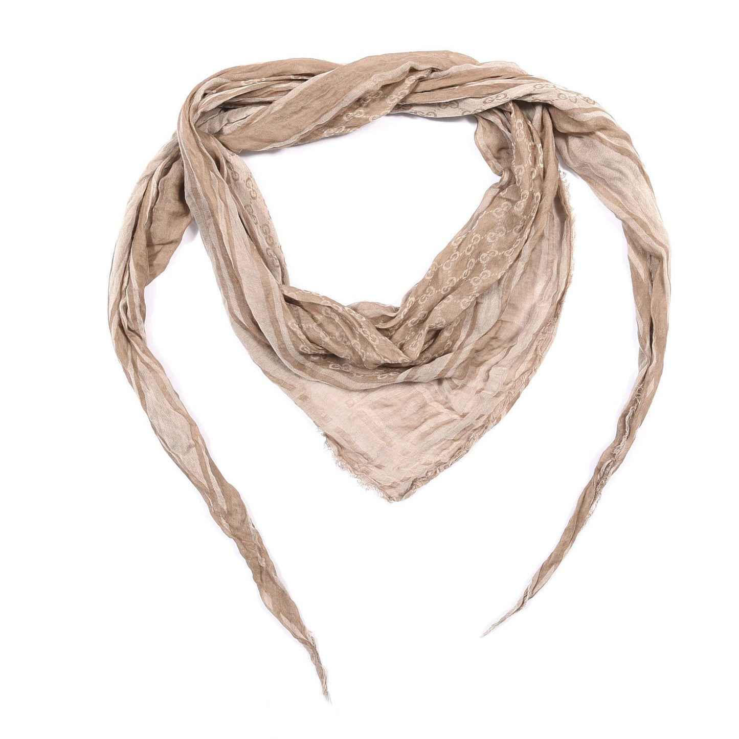 Modal Silk Monogram Fringe Scarf Beige