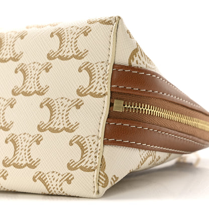 Celine Lambskin Triomphe Canvas Clutch With Chain White Tan 10 of 12