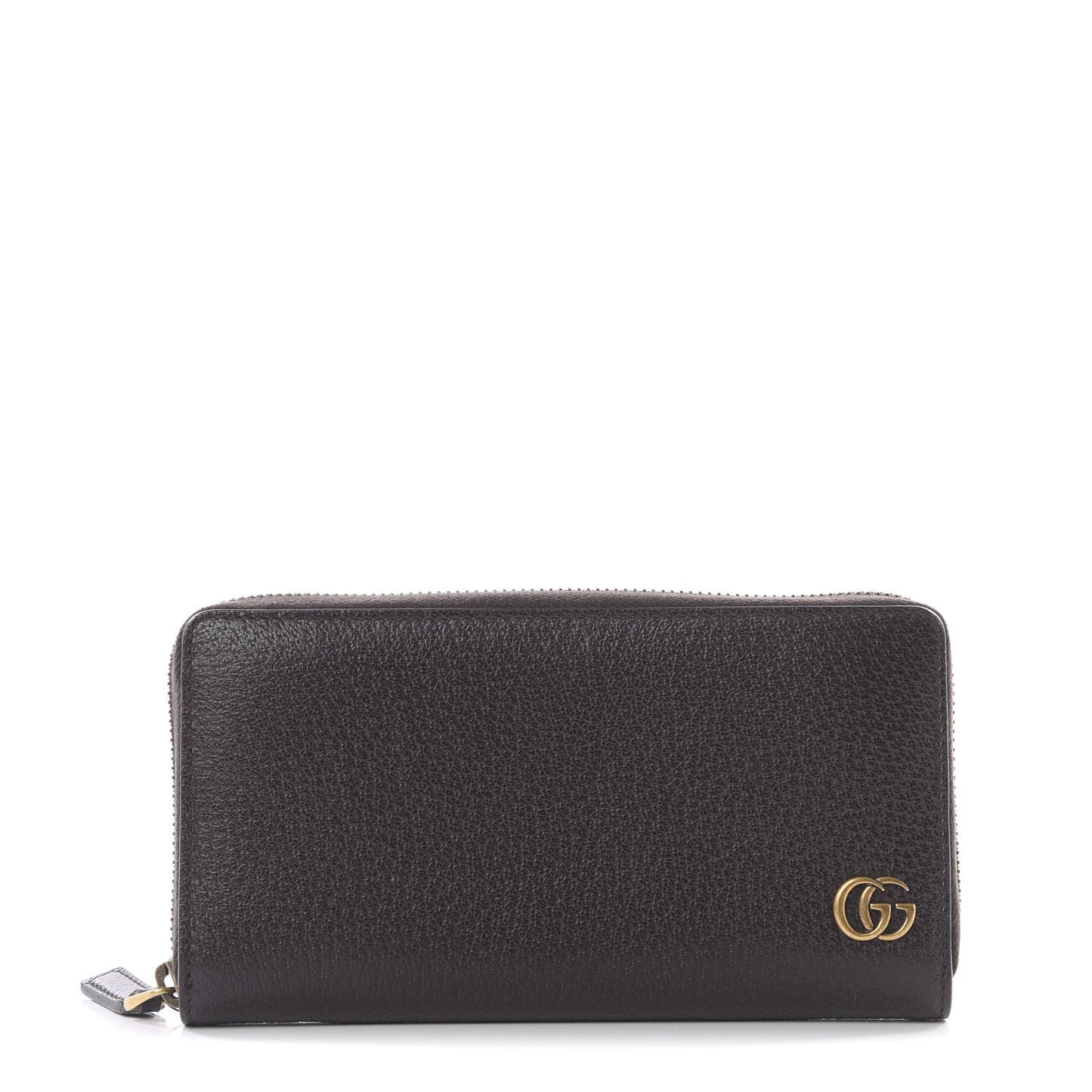 Dollar Calfskin Boar Effect GG Marmont Zip Around Wallet Dark Cocoa