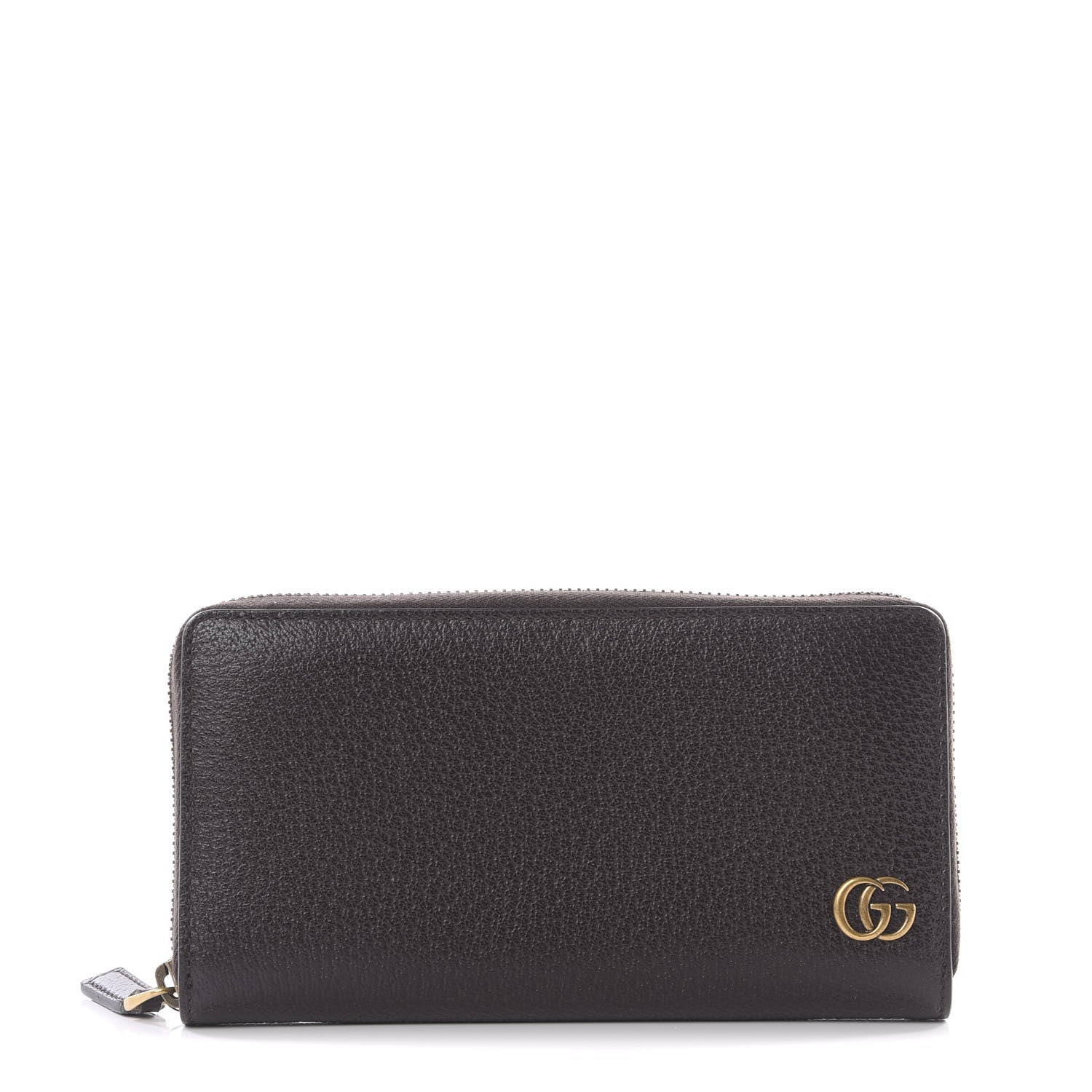 Gucci Dollar Calfskin Boar Effect GG Marmont Zip Around Wallet Dark Cocoa 1 of 7
