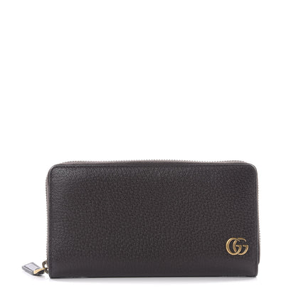 Gucci Dollar Calfskin Boar Effect GG Marmont Zip Around Wallet Dark Cocoa 1 of 7