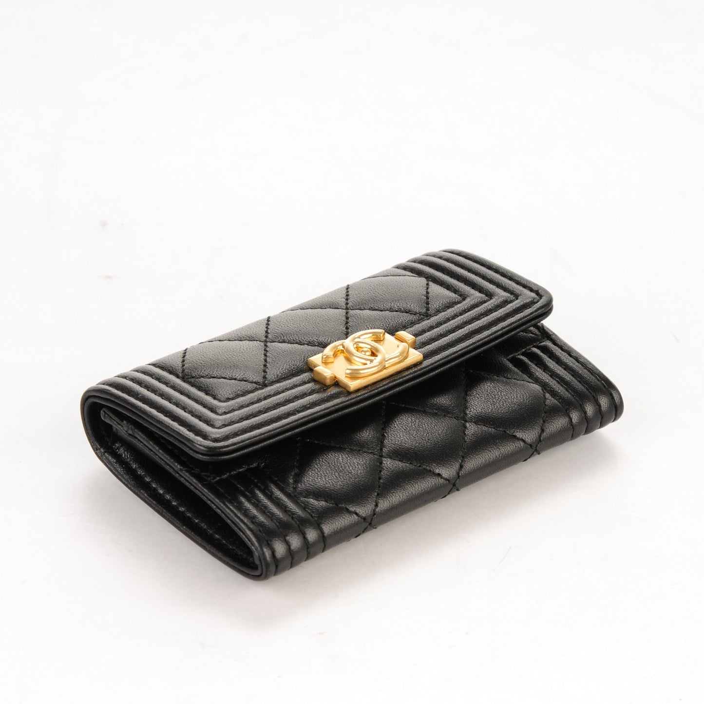 Lambskin Quilted Boy Card Holder Wallet Black