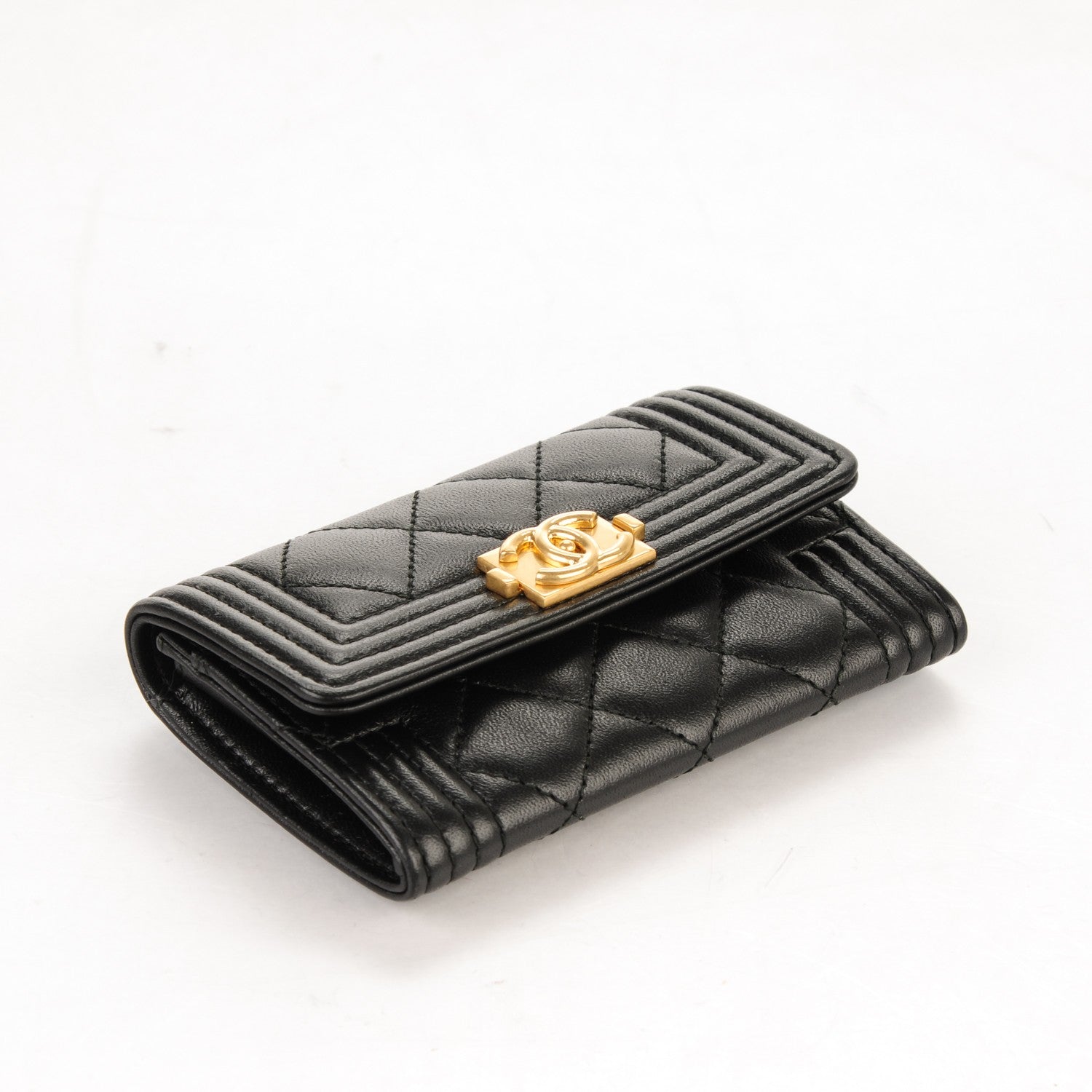 Chanel Lambskin Quilted Boy Card Holder Wallet Black 4 of 8