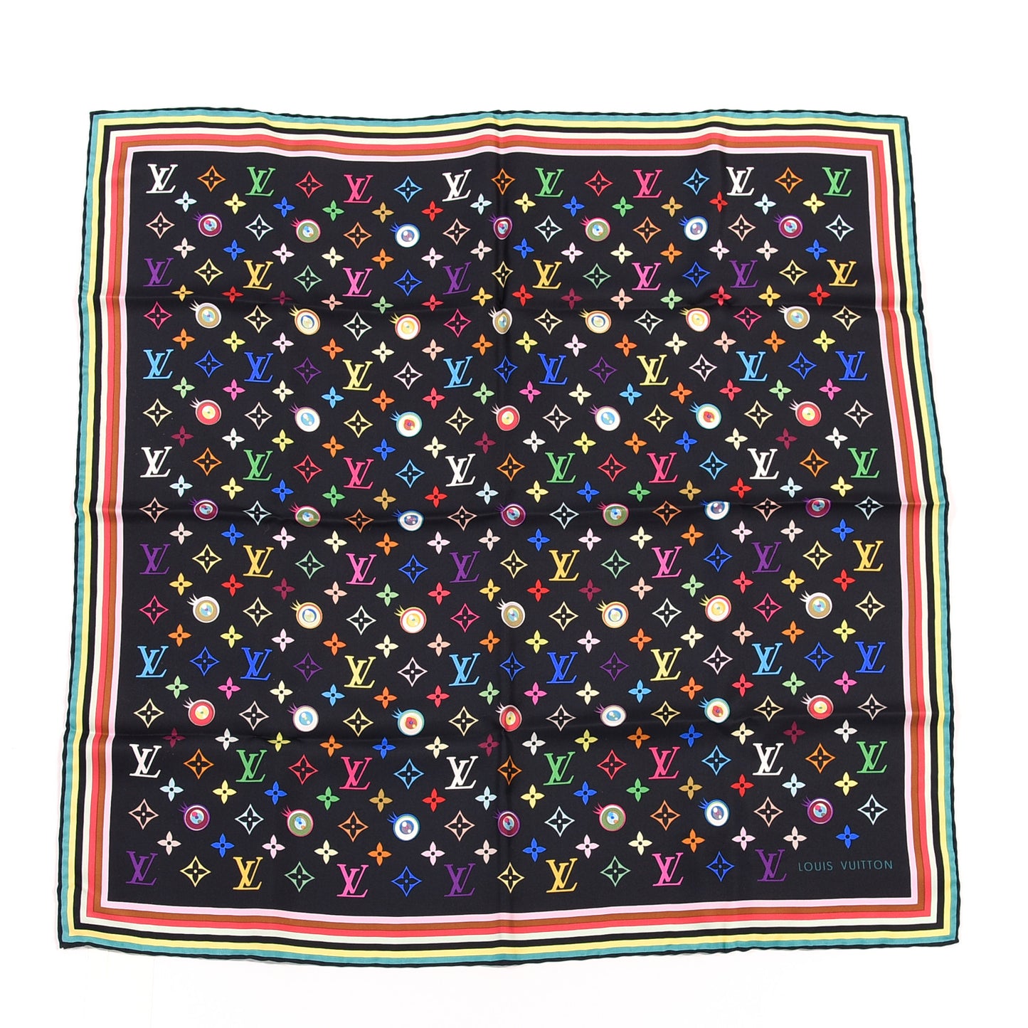 Silk Multicolor Eye Love Scarf Black