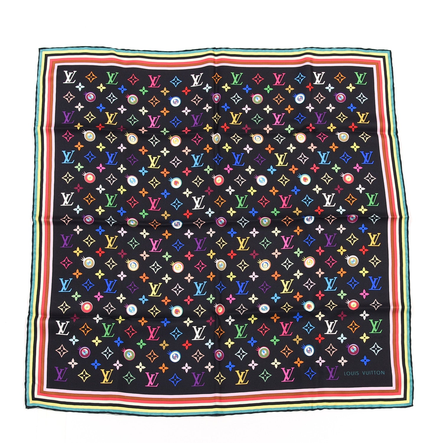 Louis Vuitton Silk Multicolor Eye Love Scarf Black 1 of 4