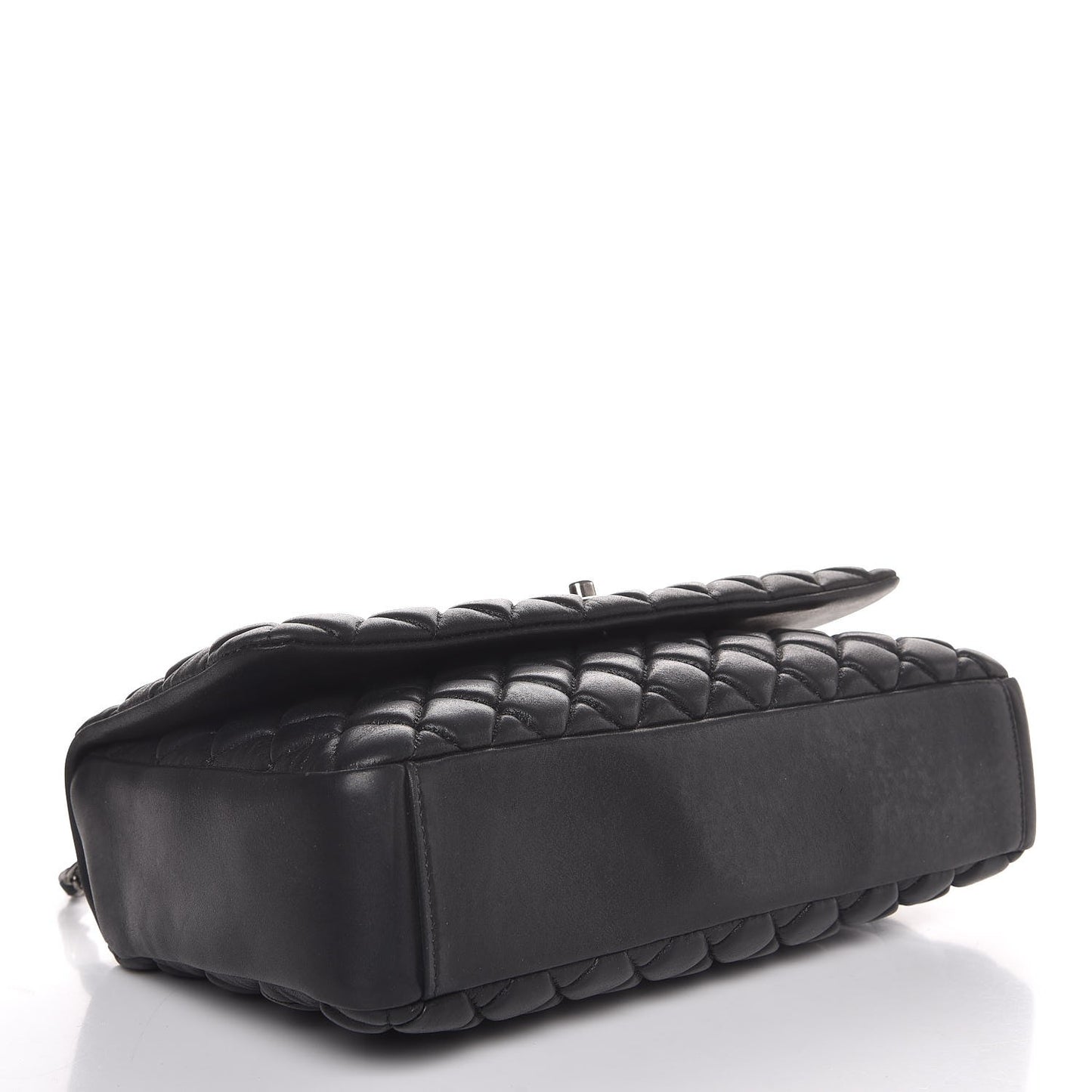 Iridescent Calfskin Quilted Large New Bubble Flap Black