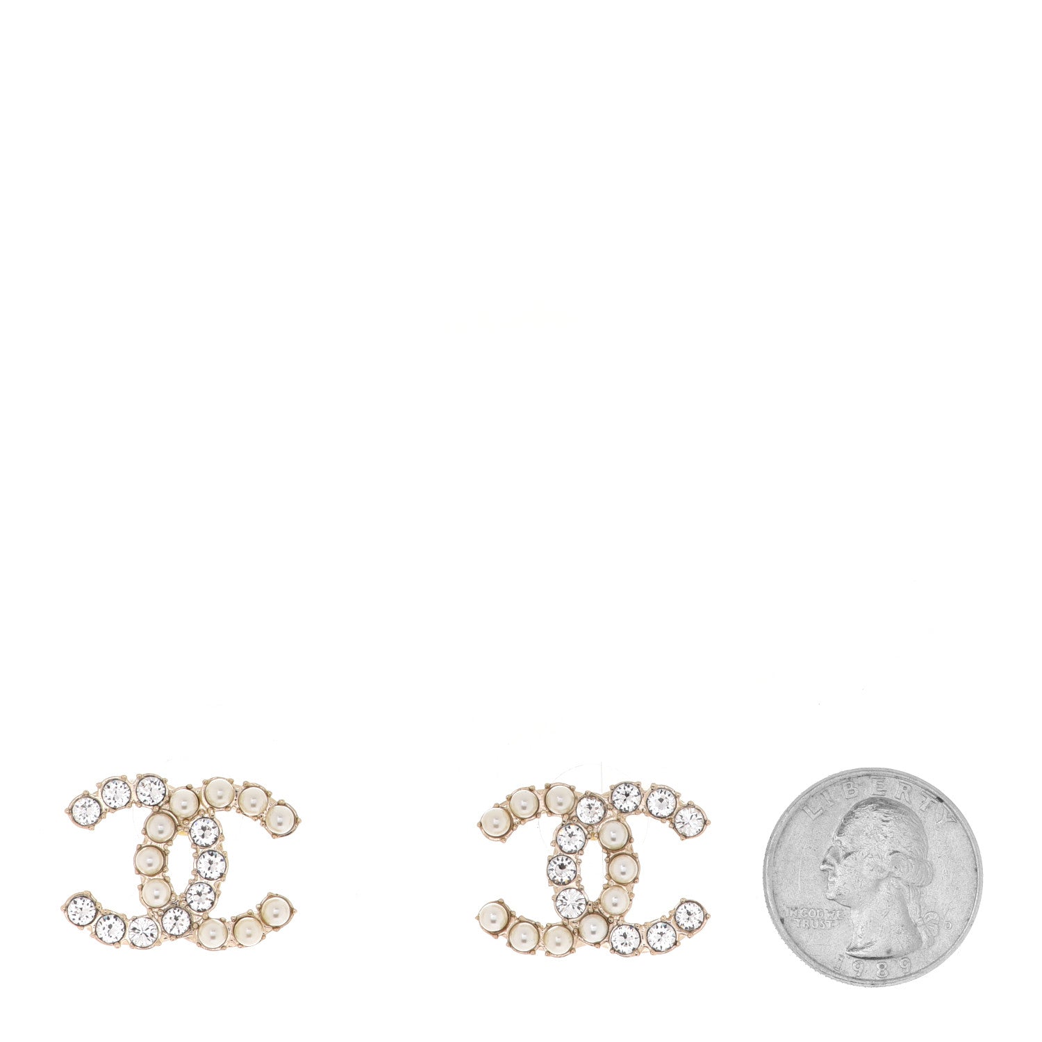 Chanel Crystal Pearl CC Dazzling Domino Earrings Gold 2 of 5
