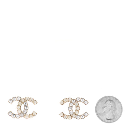 Chanel Crystal Pearl CC Dazzling Domino Earrings Gold 2 of 5