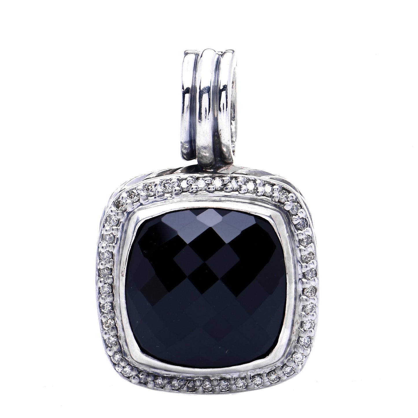 Sterling Silver Diamond Onyx 14mm Albion Enhancer Pendant