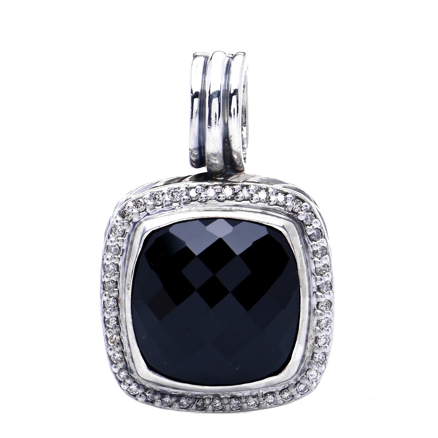 David Yurman Sterling Silver Diamond Onyx 14mm Albion Enhancer Pendant 1 of 5
