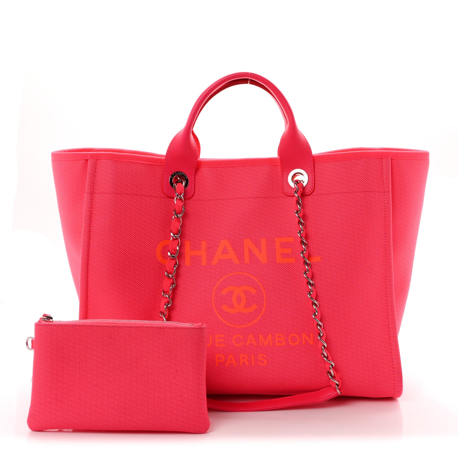 Chanel Mixed Fibers Calfskin Medium Deauville Tote Pink Orange 3 of 12