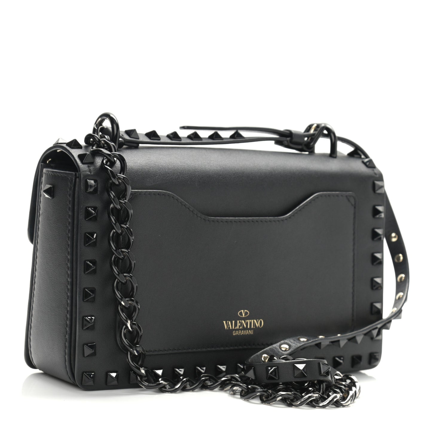 Vitello Monochrome Rockstud Flip Lock Bag Black