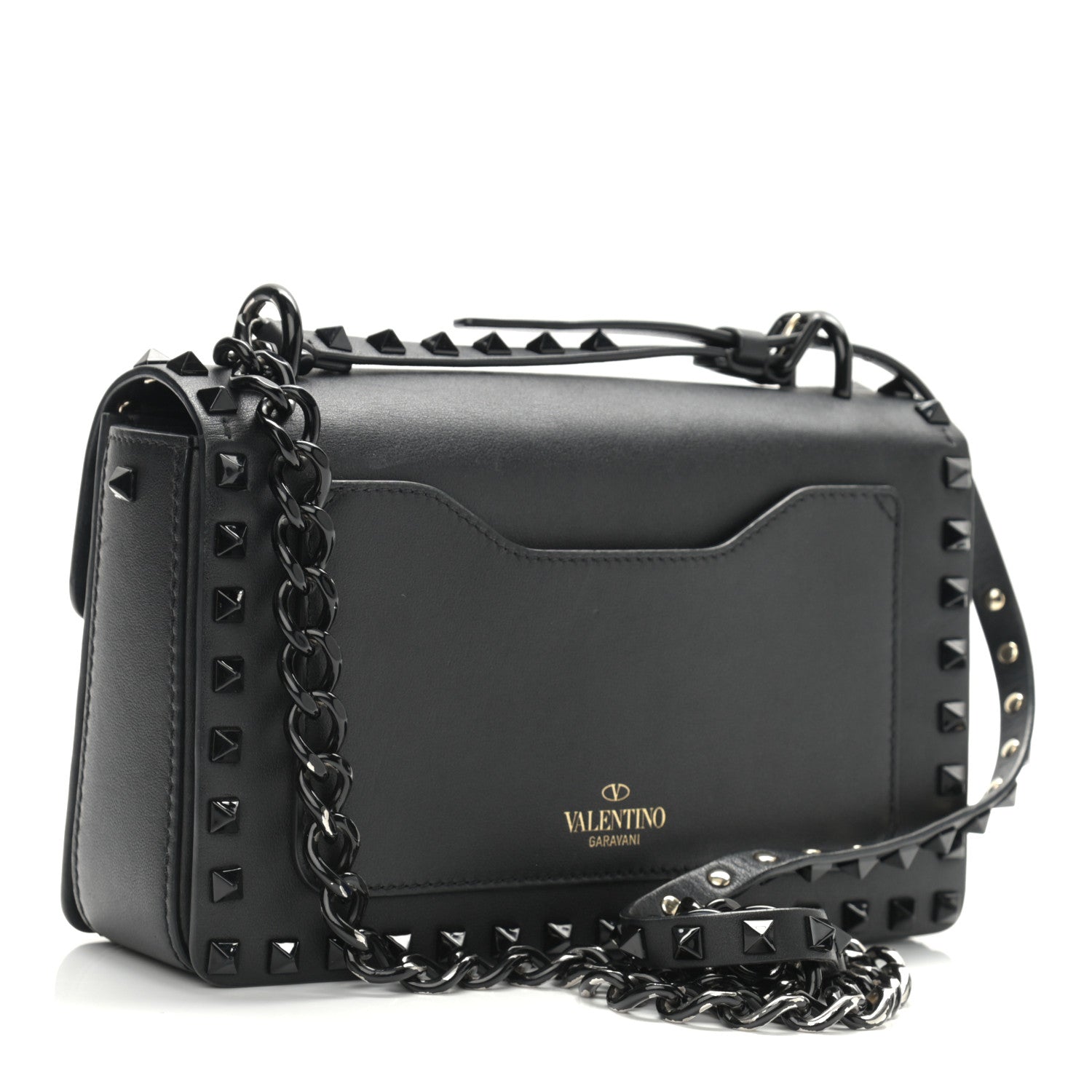 Valentino Garavani Vitello Monochrome Rockstud Flip Lock Bag Black 3 of 15