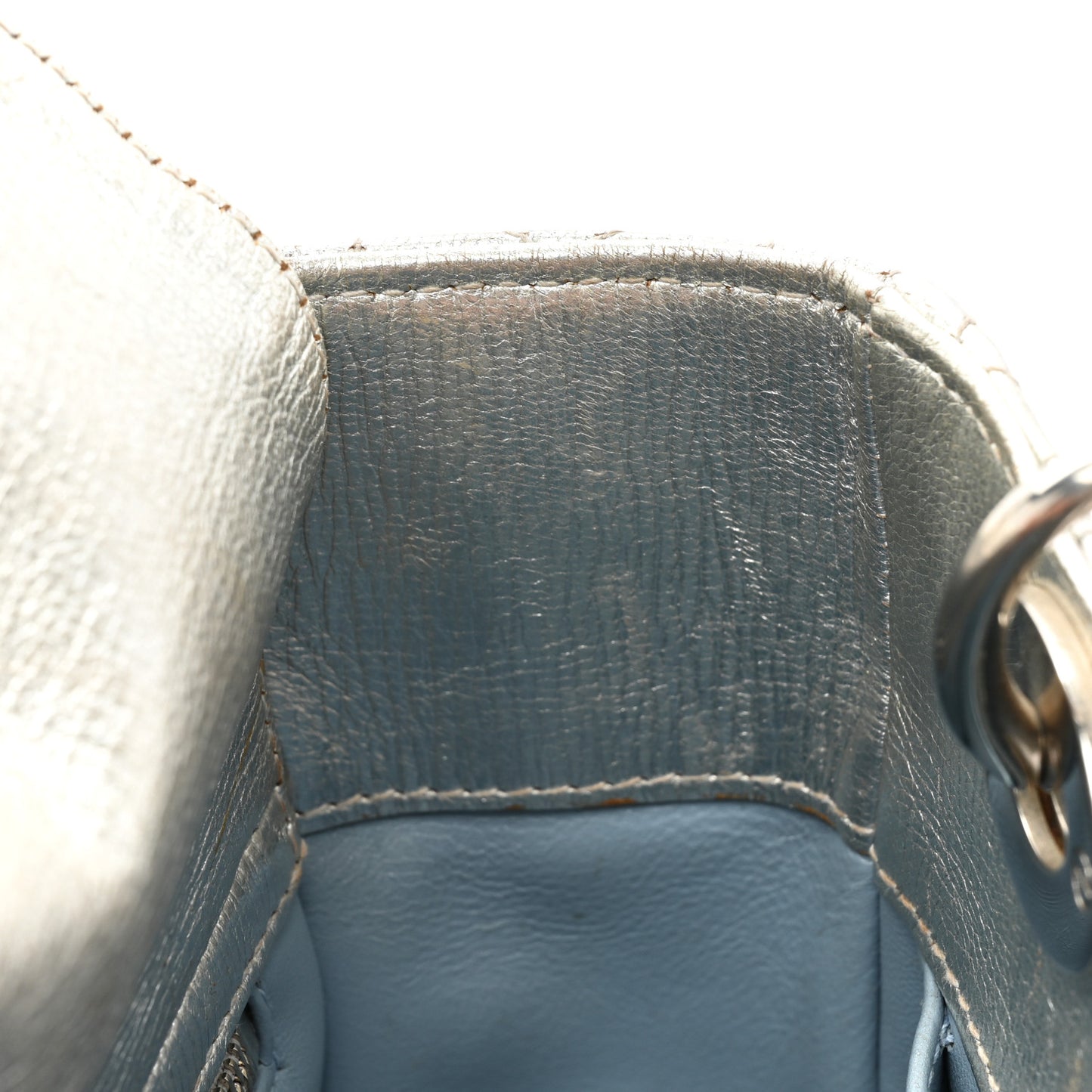Metallic Grained Calfskin Cannage Small Lucky Badges My Lady Dior Silver