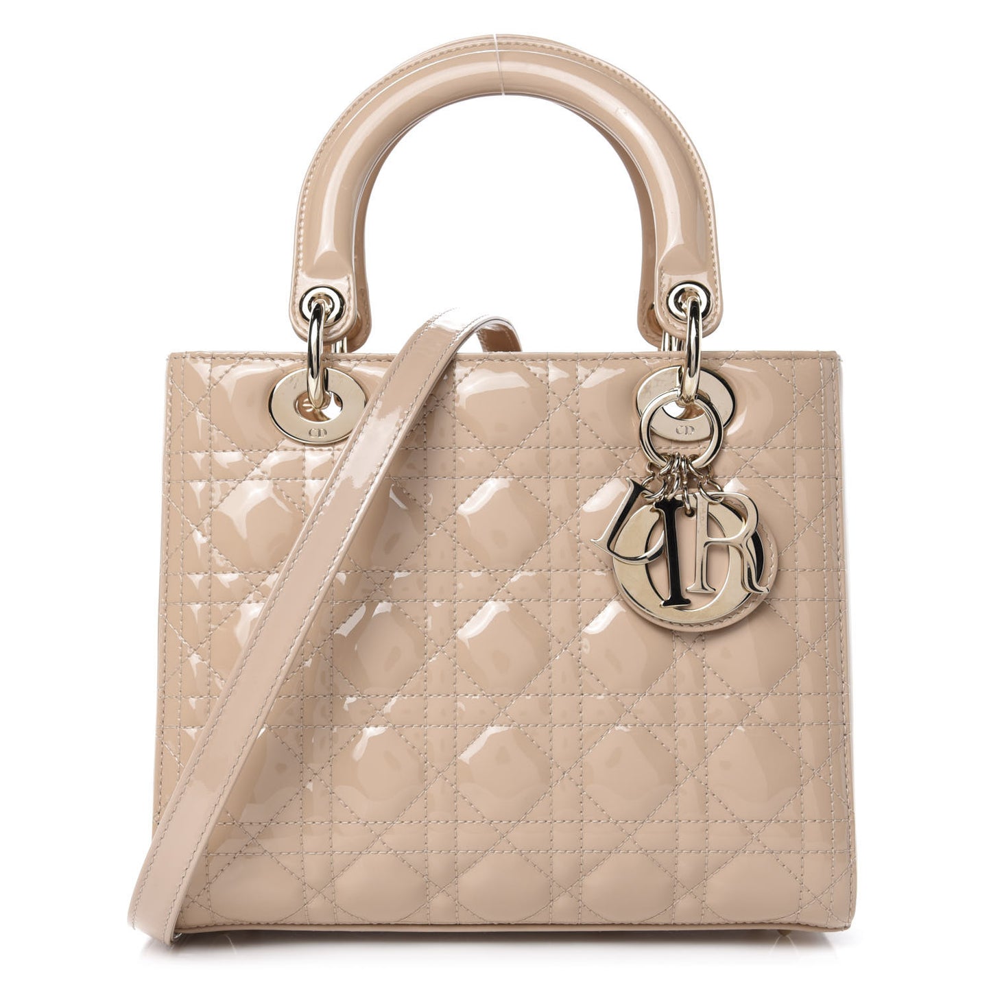 Patent Cannage Medium Lady Dior Beige
