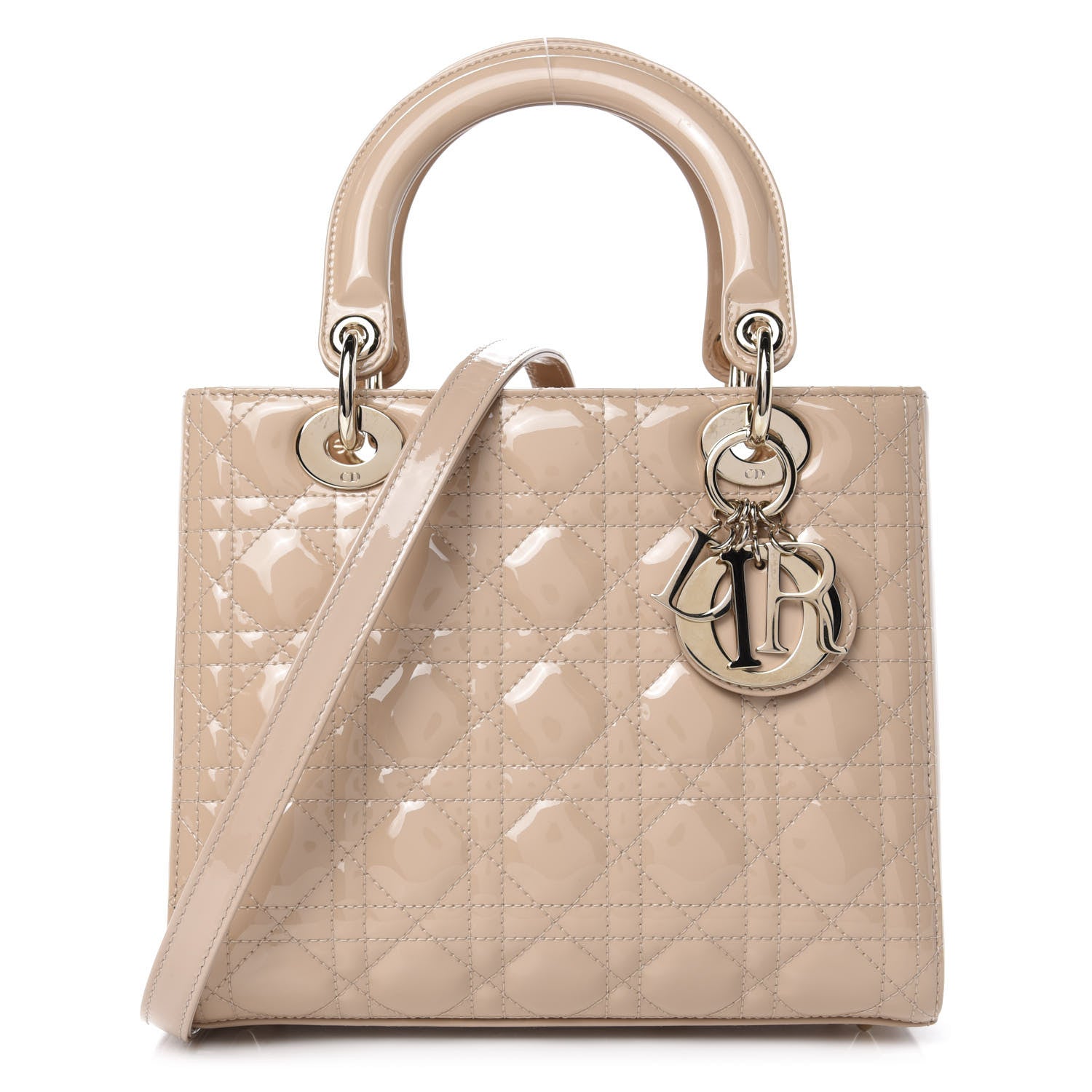 Christian Dior Patent Cannage Medium Lady Dior Beige 1 of 8