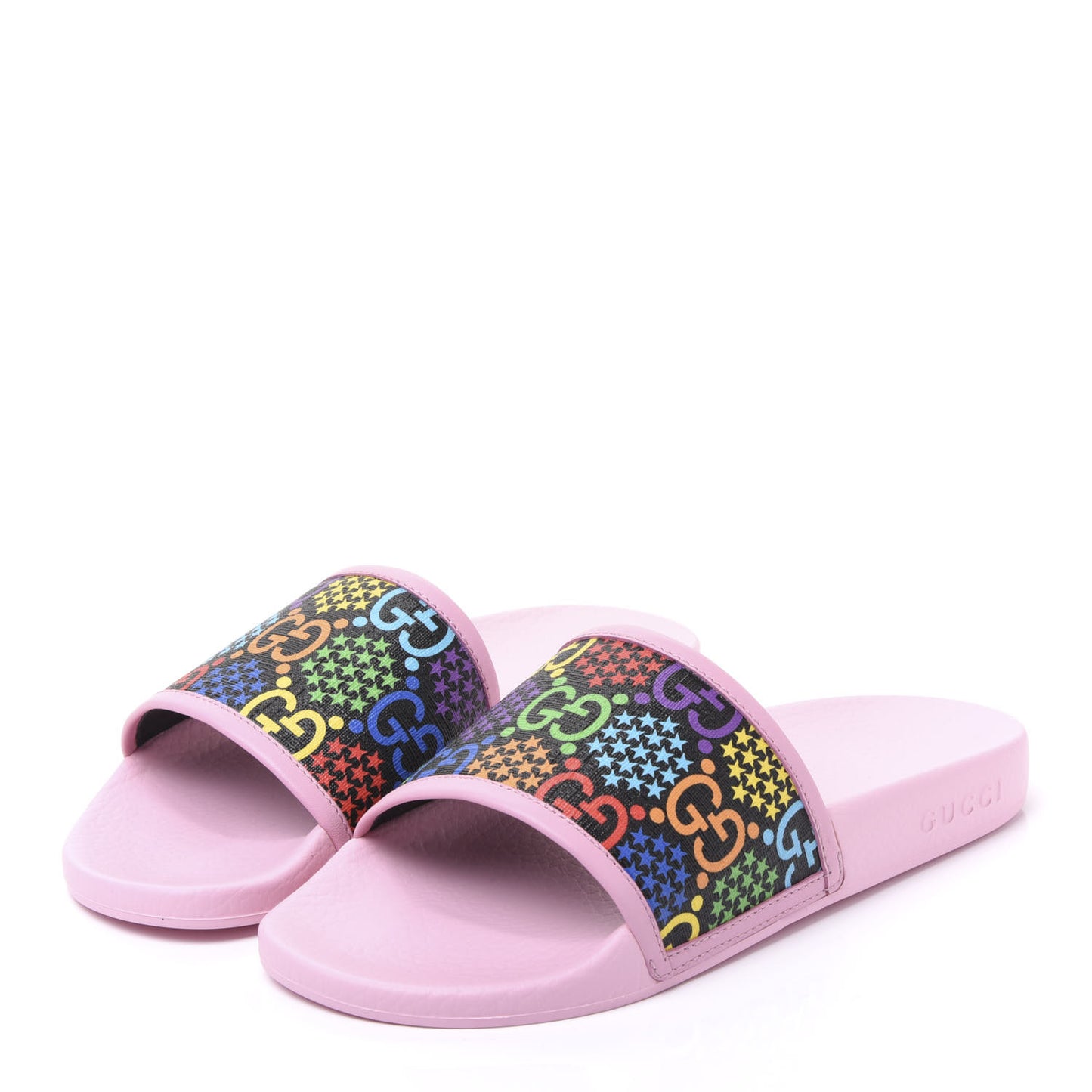 GG Supreme Monogram Psychedelic Slide Sandals 38 Black Multicolor Sugar Pink