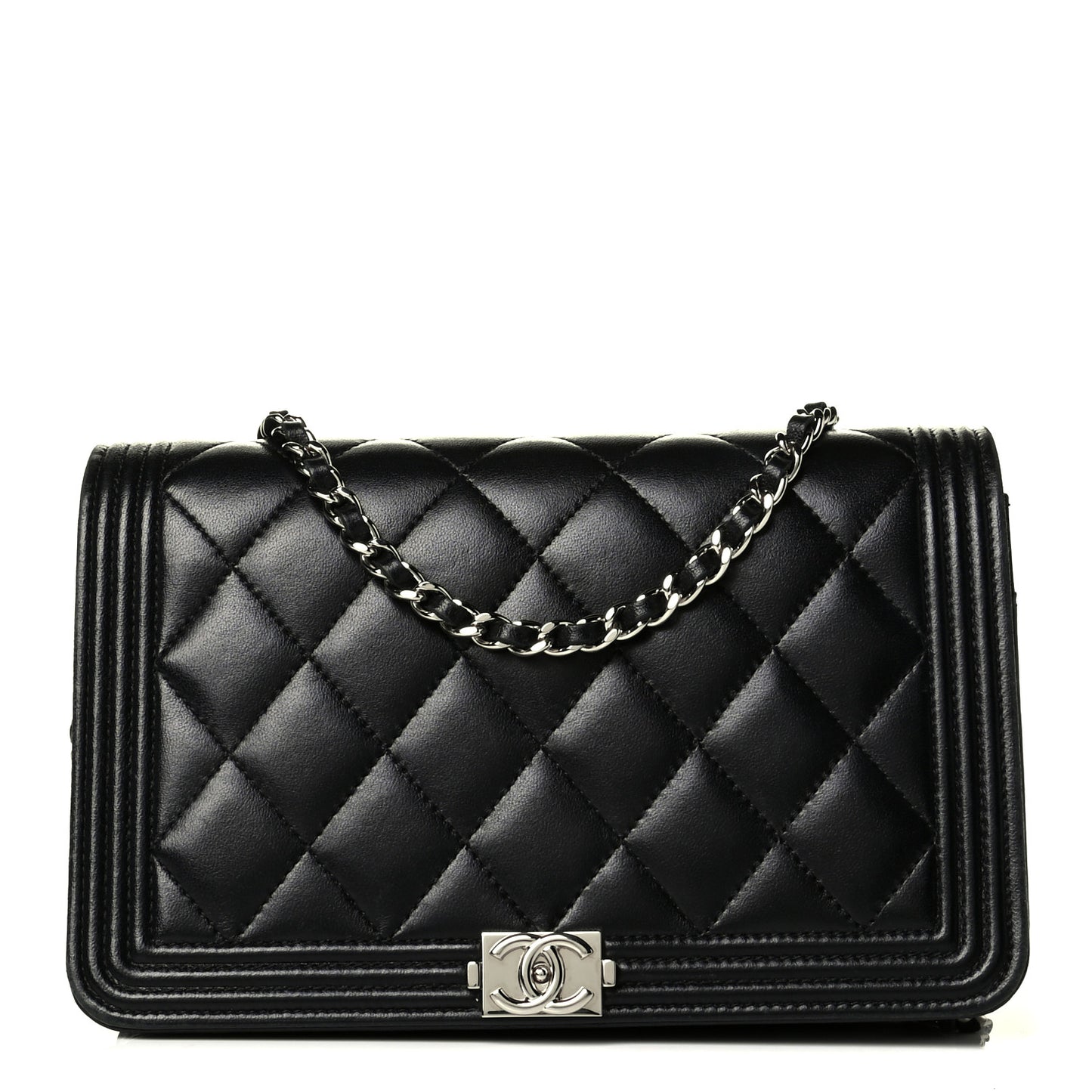 Calfskin Quilted Boy Wallet On Chain WOC Black