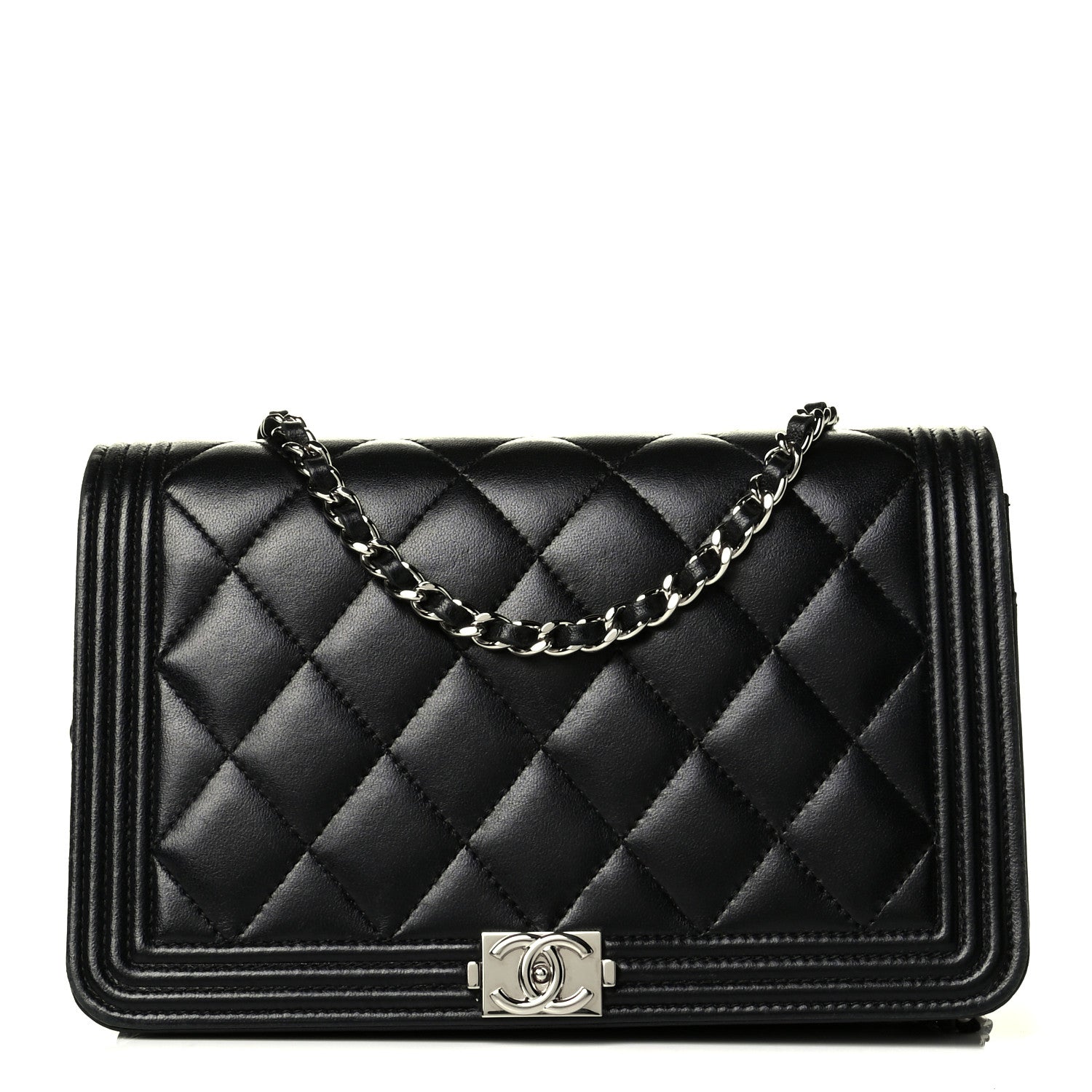 Chanel Calfskin Quilted Boy Wallet On Chain WOC Black 1 of 9