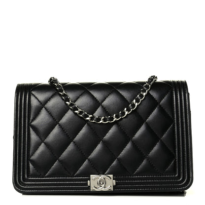 Chanel Calfskin Quilted Boy Wallet On Chain WOC Black 1 of 9