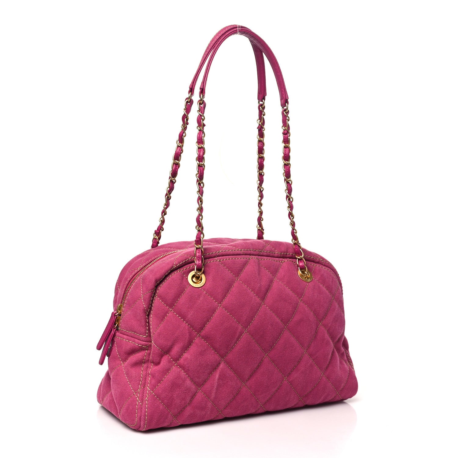 Chanel Washed Denim Quilted Bowling Bag Fuchsia 3 of 10