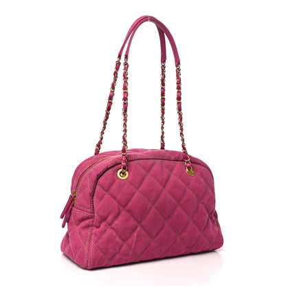Chanel Washed Denim Quilted Bowling Bag Fuchsia 3 of 10
