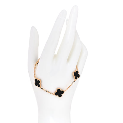 Van Cleef & Arpels 18K Yellow Gold Black Onyx 5 Motifs Vintage Alhambra Bracelet 2 of 7