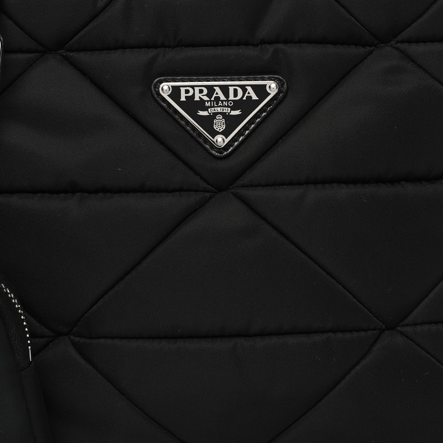 Re-Nylon Nappa Triangle Quilted Padded Double Handled Zip Pocket Tote Black