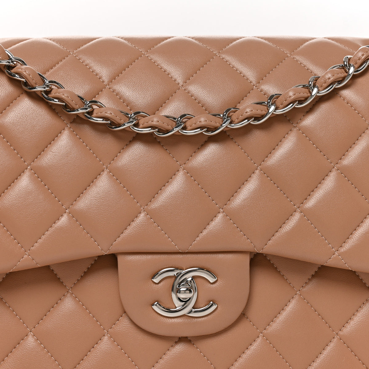 Lambskin Quilted Jumbo Double Flap Dark Beige