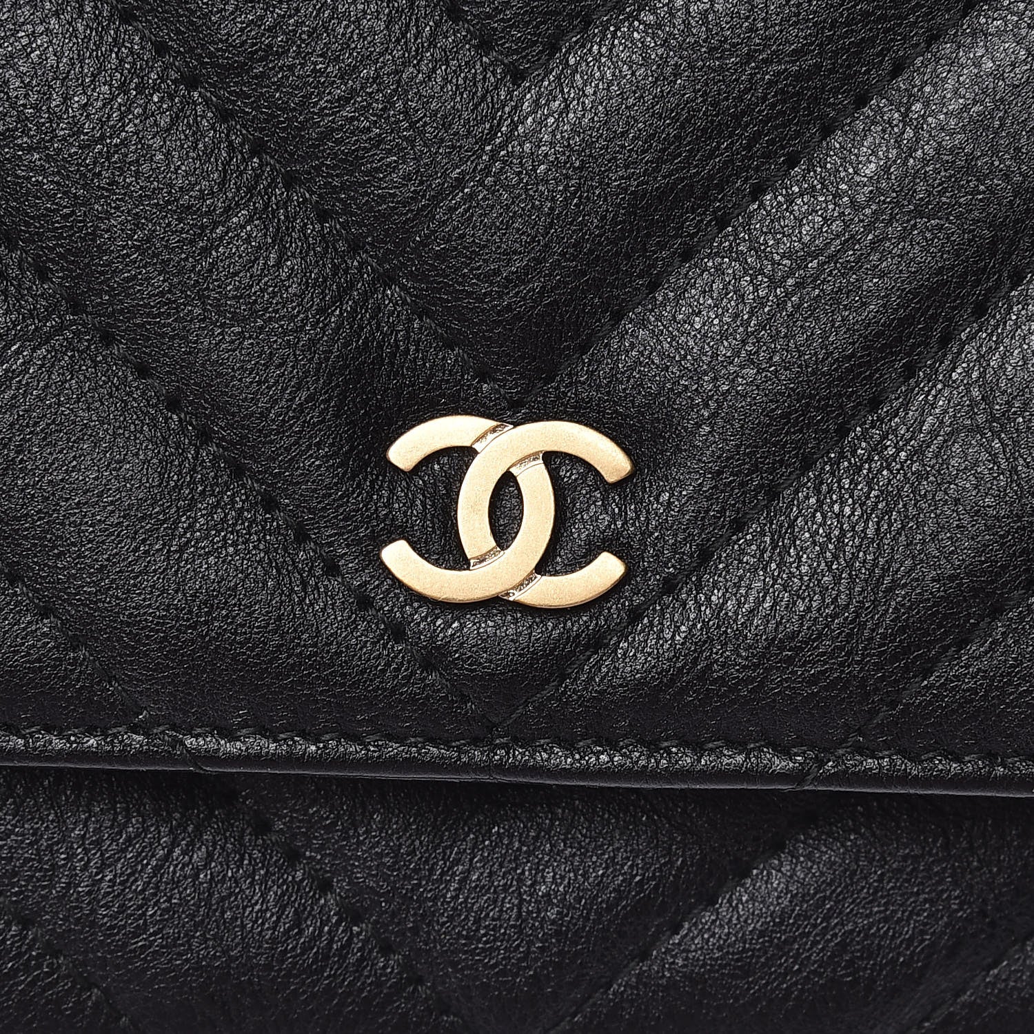 Chanel Crumpled Calfskin Chevron Quilted Wallet On Chain WOC Black 12 of 13