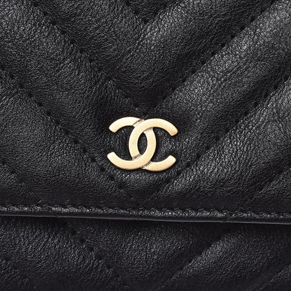 Chanel Crumpled Calfskin Chevron Quilted Wallet On Chain WOC Black 12 of 13