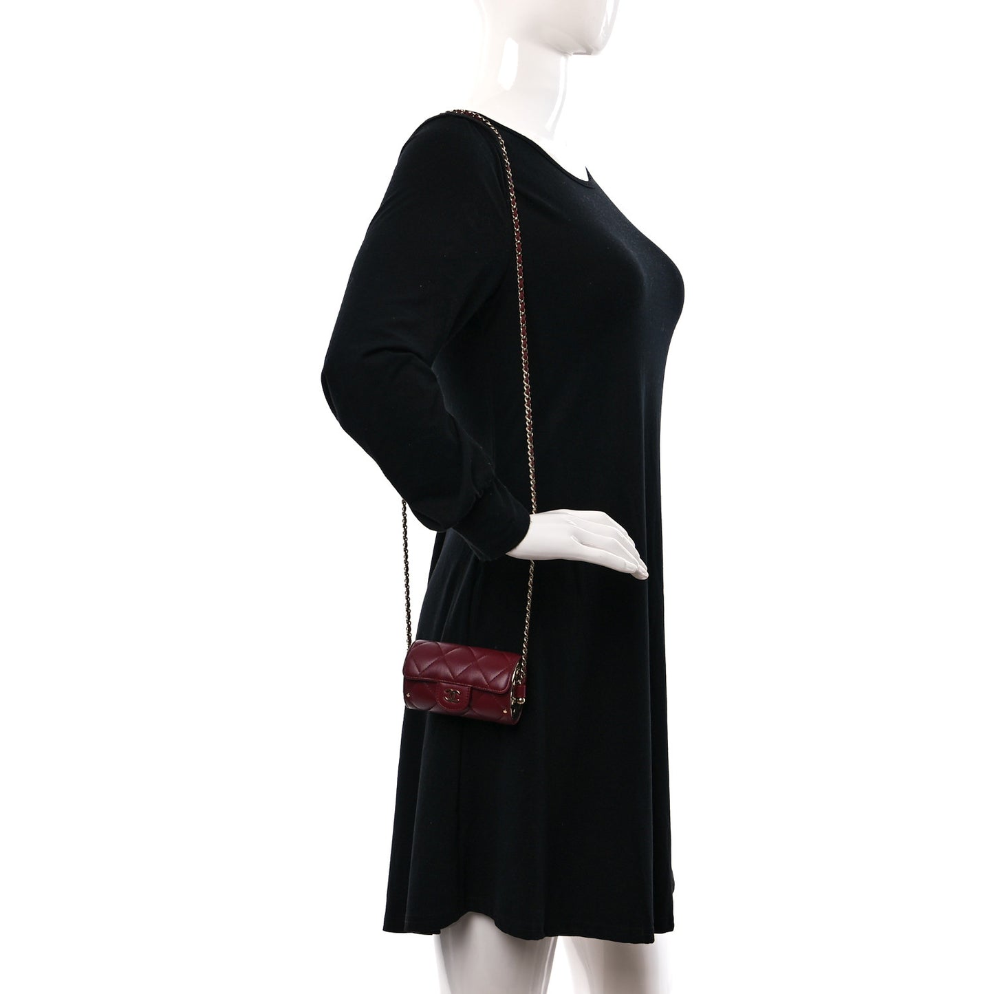 Lambskin Quilted Box Of Secrets Card Holder With Chain Burgundy