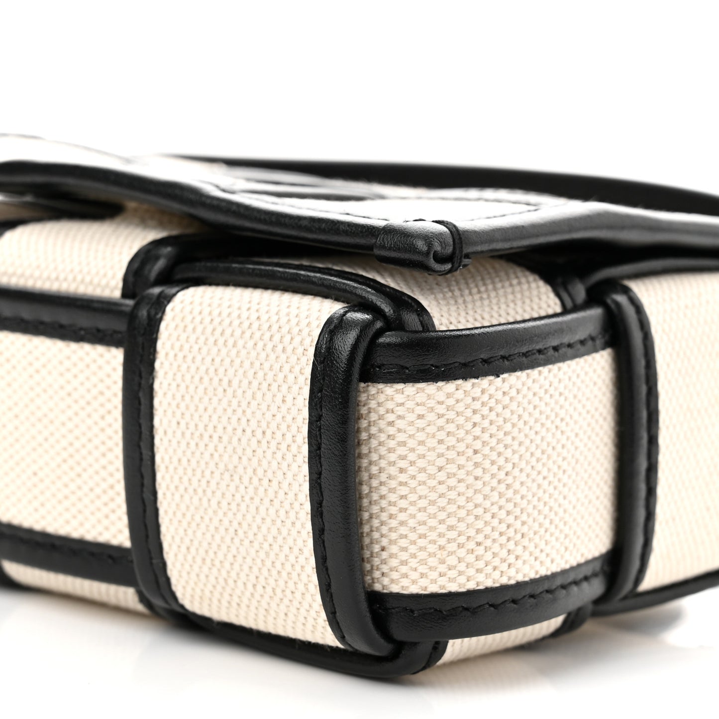 Canvas Intrecciato Mini Cassette Crossbody Bag Natural Black