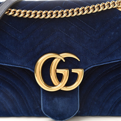 Gucci Velvet Matelasse Medium GG Marmont Shoulder Bag Cobalt Blue 8 of 23