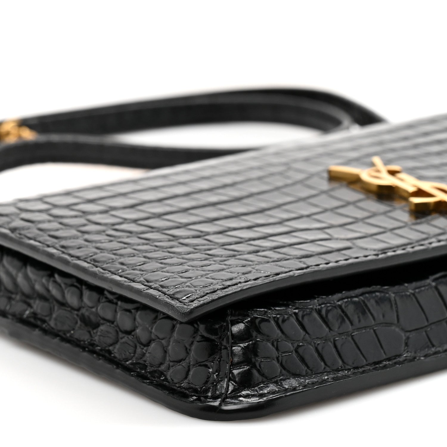 Saint Laurent Crocodile Embossed Monogram Phone Holder Crossbody Black 9 of 9
